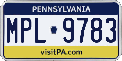 PA license plate MPL9783