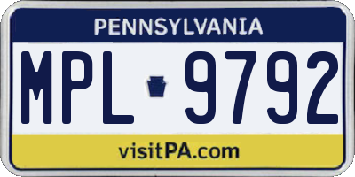 PA license plate MPL9792