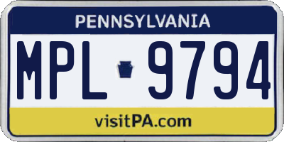 PA license plate MPL9794
