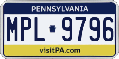 PA license plate MPL9796