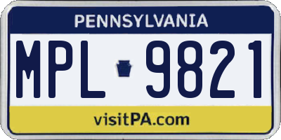 PA license plate MPL9821