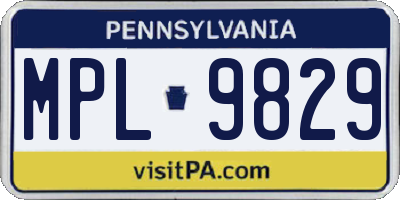 PA license plate MPL9829