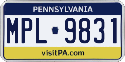 PA license plate MPL9831