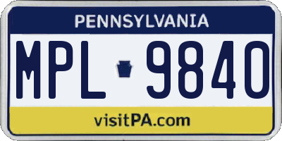 PA license plate MPL9840