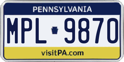 PA license plate MPL9870