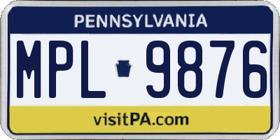 PA license plate MPL9876