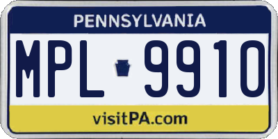 PA license plate MPL9910