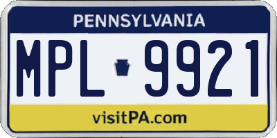PA license plate MPL9921