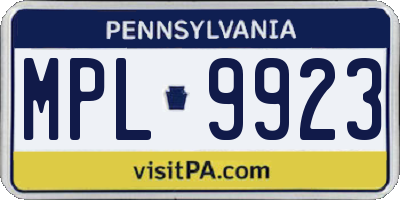 PA license plate MPL9923