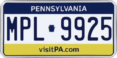 PA license plate MPL9925