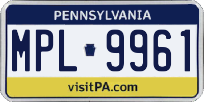 PA license plate MPL9961