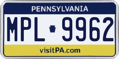 PA license plate MPL9962