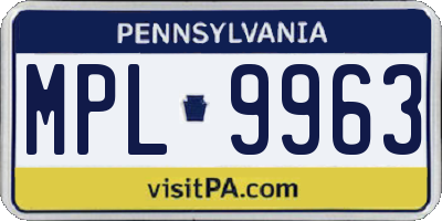 PA license plate MPL9963