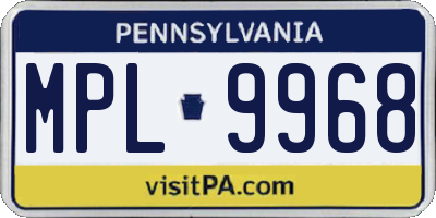 PA license plate MPL9968