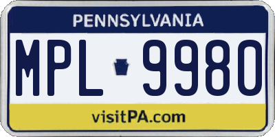 PA license plate MPL9980
