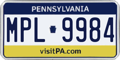 PA license plate MPL9984