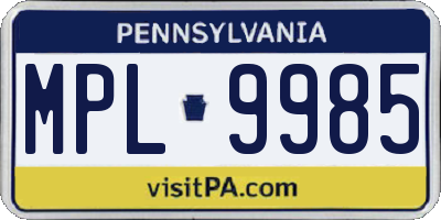 PA license plate MPL9985