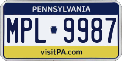 PA license plate MPL9987