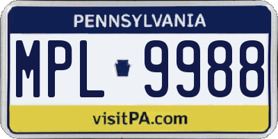 PA license plate MPL9988