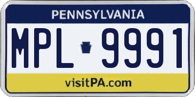 PA license plate MPL9991