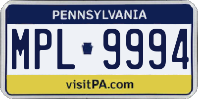 PA license plate MPL9994
