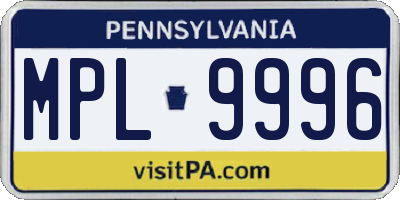 PA license plate MPL9996