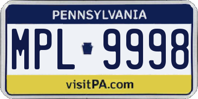 PA license plate MPL9998