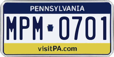 PA license plate MPM0701