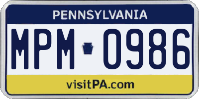 PA license plate MPM0986