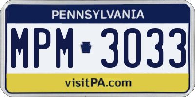 PA license plate MPM3033