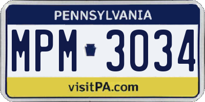 PA license plate MPM3034