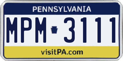 PA license plate MPM3111