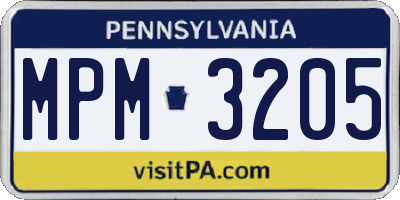 PA license plate MPM3205