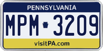 PA license plate MPM3209