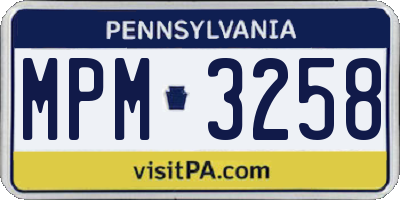PA license plate MPM3258