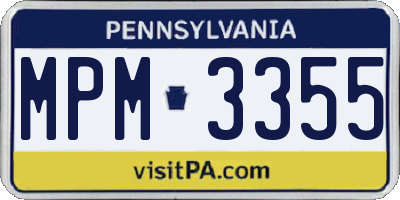 PA license plate MPM3355