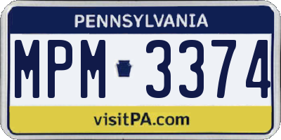 PA license plate MPM3374