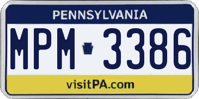 PA license plate MPM3386