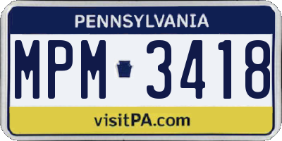 PA license plate MPM3418