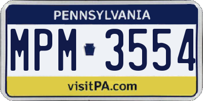 PA license plate MPM3554