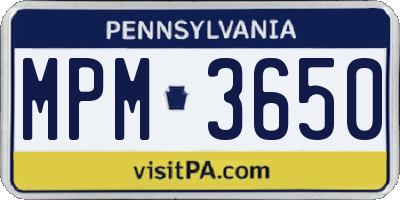 PA license plate MPM3650