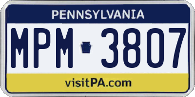 PA license plate MPM3807
