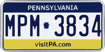 PA license plate MPM3834