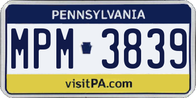 PA license plate MPM3839