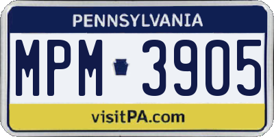 PA license plate MPM3905