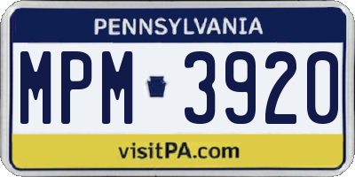 PA license plate MPM3920