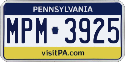 PA license plate MPM3925