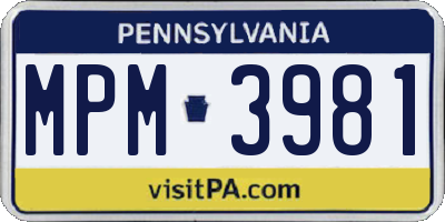 PA license plate MPM3981