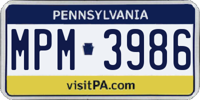 PA license plate MPM3986
