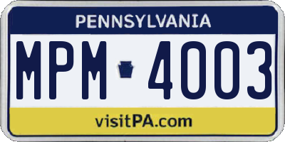 PA license plate MPM4003